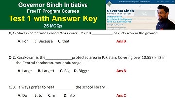 Governor Sindh IT Free Program Test 1 Solved with Answers