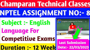Nptel Assignment week 8 lEnglish Language For Competitive Exams l