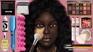메이크업ASMR 어두운 피부를 위한 메이크업 | 악성 곱슬 소녀의 역대급 변신! | dark skin makeup and Silk Press On 4c Hair