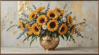 Vibrant Sunflower Bouquet | Gold Framed 4K Art Screensaver | Elegant Golden Still Life TV Wallpaper screenshot 3
