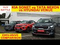 Kia Sonet compared to Tata Nexon & Hyundai Venue on video