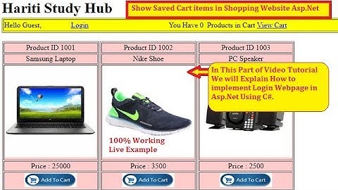 Part 1 : Show Saved Cart Items in Shopping Website After Login Asp.Net C# | Hindi | Free Classes