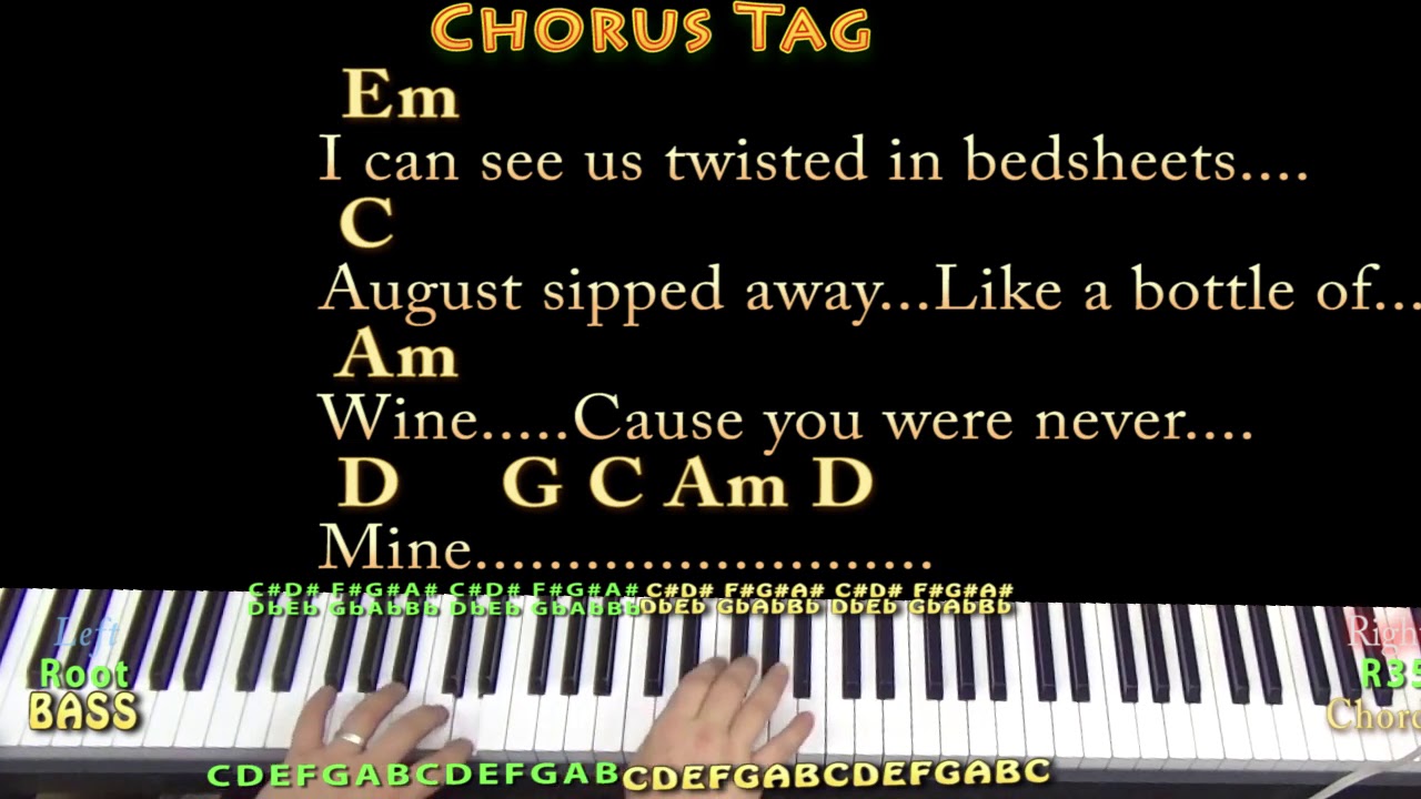 August Taylor Swift Piano Jamtrack In G With Chords Lyrics Youtube