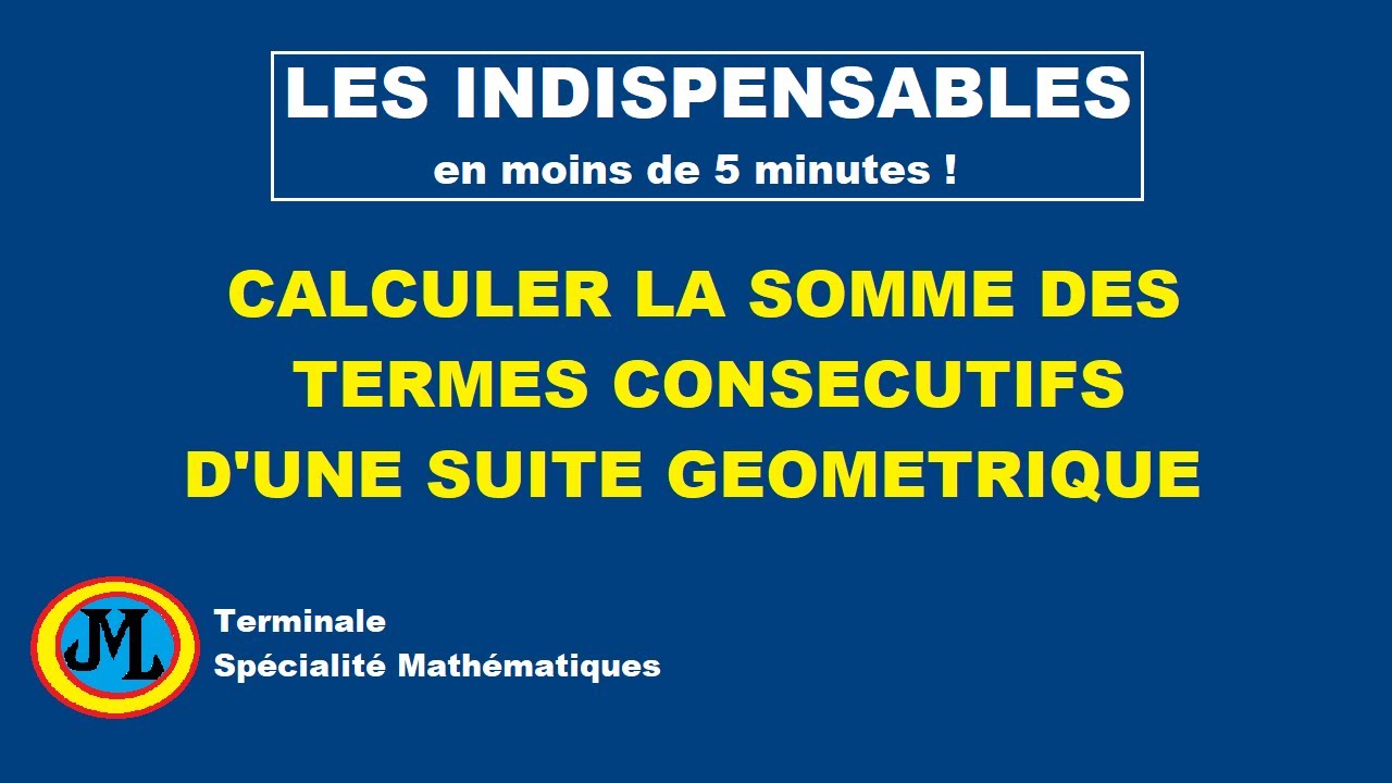 Somme des termes consécutifs d'une suite géométrique en 5 minutes. Terminale spécialité maths Somme des termes consécutifs d'une suite géométrique en 5 minutes. Terminale spécialité maths