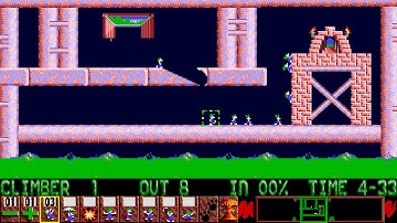 Lemmings (Commodore AMIGA) Fun - Level 4 - Now use miners and climbers
