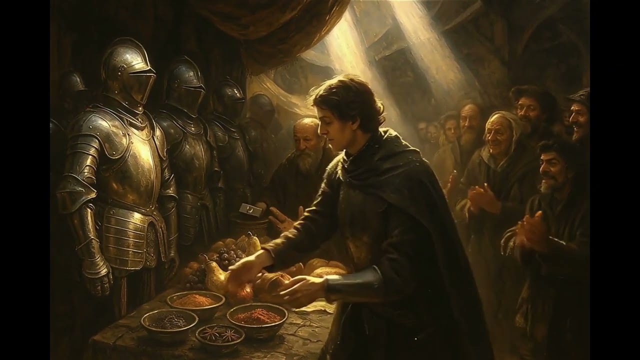 "Baroque style painting video of Medieaval European market"