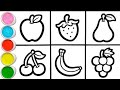 Fruits name, Painting and colouring for kids &amp;Toddlers #apple #banana #pear #grape #colors #fruit 
