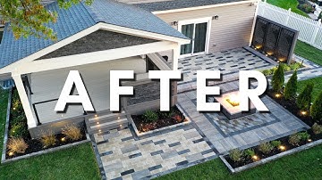 MODERN BACKYARD TIME LAPSE!! Covered Deck, Paver Patio, and Fire Pit Backyard Makeover Ideas