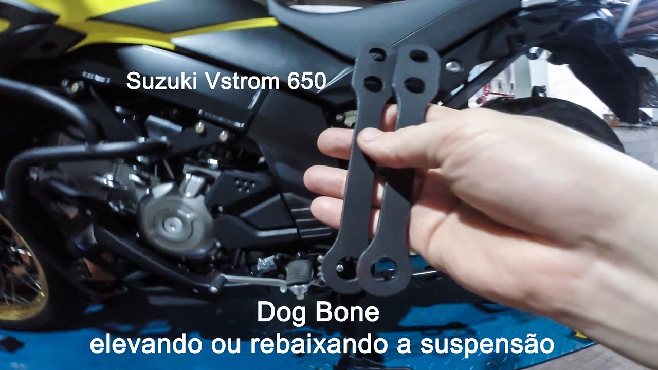 Dog Bone na Suzuki Vstrom 650 pra elevação ou rebaixamento da suspensão
