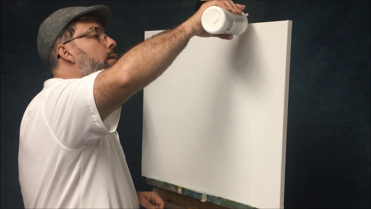 Applying Gesso To A Canvas Before Following Bob Ross