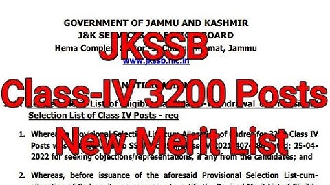 Jkssb Class-IV 3200 Posts, New Merit List
