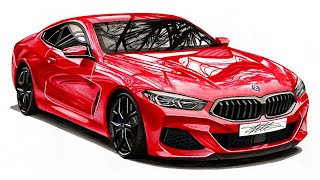Realistic Car Drawing - 2018 BMW M850i xDrive - Time Lapse