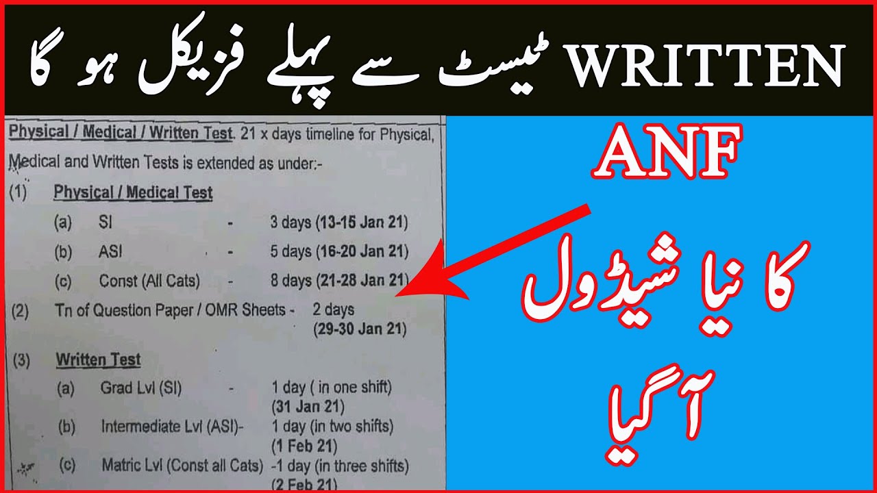 ANF Updated Test Schedule 28 Dec | ANF Physical Medical Written Test date