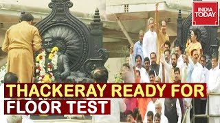 Maharashtra Floor Test: Uddhav Thackeray Garlands Shivaji Statue Before Entering Assembly