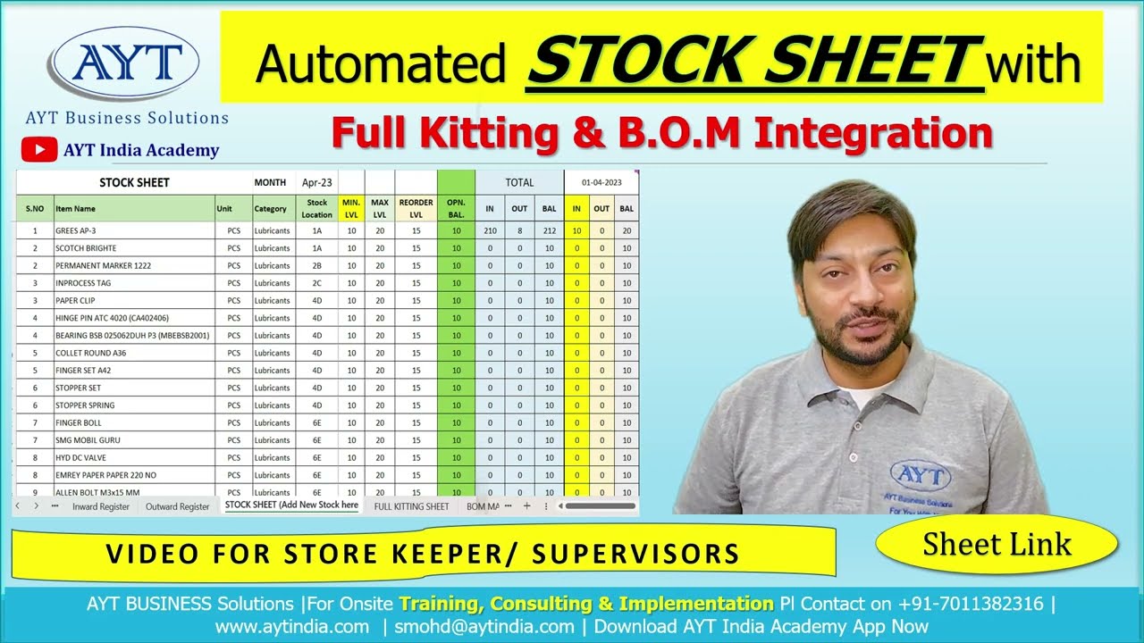 Automated STOCK SHEET with Full Kitting & B.O.M Integration in Hindi | Inventory Control Sheet