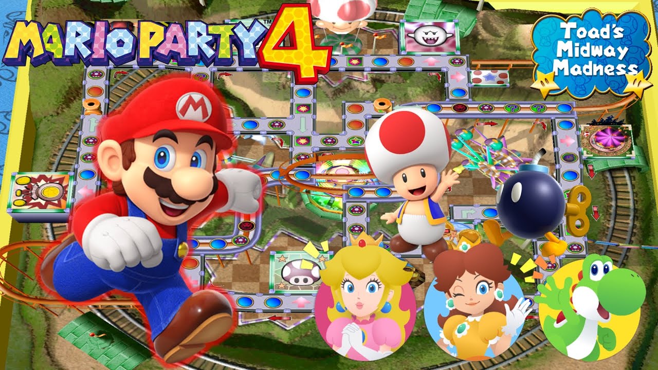 Mario Party 4 - Mario vs Peach vs Daisy vs Yoshi - Toad's Midway Madness