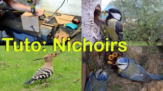 Make birdhouses/nestboxes for tits, robins, woodpeckers, hoopoes, redstarts ... (15 species)