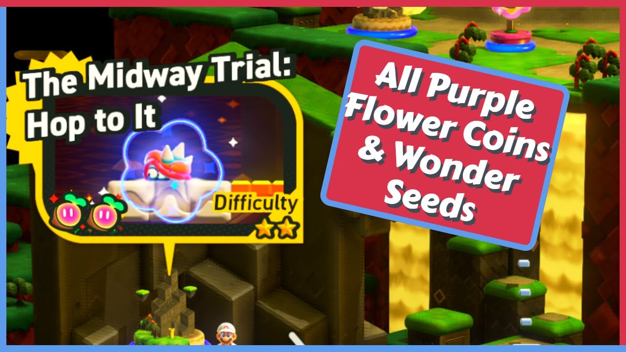 The Midway Trial Hop to it - All Purple Coins & Wonder Seeds + Flagpole - Super Mario Bros. Wonder