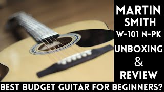 Martin Smith W-101-N-PK Guitarra acústica de tamaño completo con soporte de guitarra 