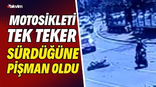 Etilerde Tek Teker Sürdüğü Motoletle Kaza Yaptı Daha Sonra Böyle Ayağa Kalktı