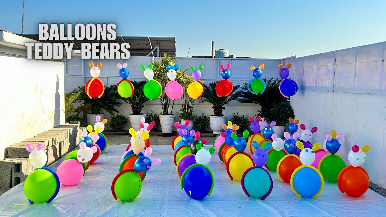 Джей Джей лопнул 50 больших воздушных шаров-плюшевых мишек, сидя на них!