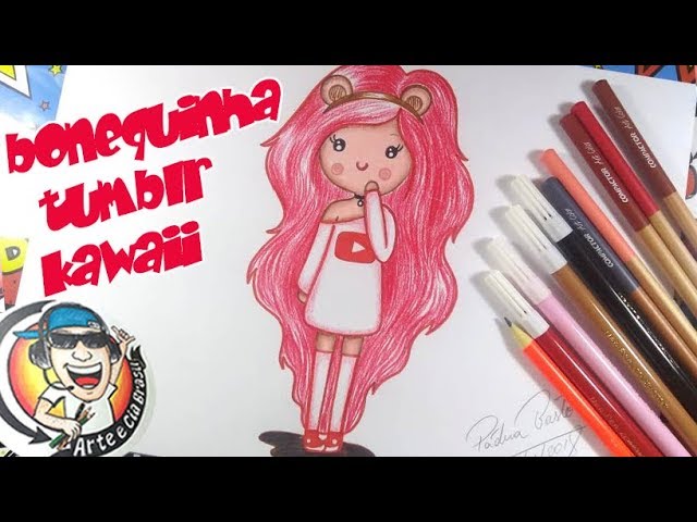 COMO DESENHAR GAROTA TUMBLR KAWAII PASSO A PASSO – Desenhos fáceis kawaii.  