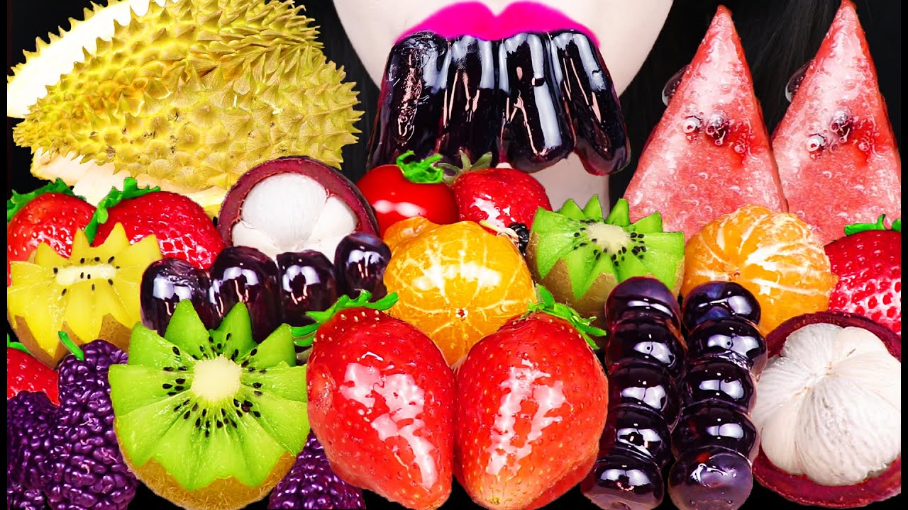 ASMR EXOTIC FRUITS, DURIAN 두리안, 과일 탕후루, 수박, 딸기, 사파이어 포도 먹방 EATING SOUNDS