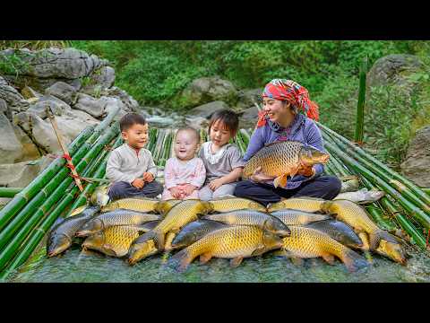 Harvesting Huge Catch of Giant Stream Fish with Handmade Fish Traps | Fishing with Chuc Duong Family