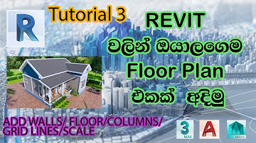 Revit tutorial 3 (Sinhala): -  walls, floor, columns, grid lines,  scale and complete  in floor plan
