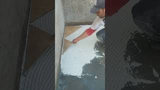 Level The Ground And Pour Waterproofing Liquid To Install Ceramic Tiles