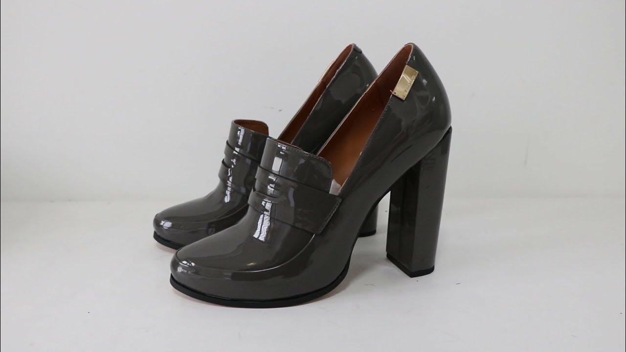 Sorbern Light Grey Shiny Women Pump Block Heel Shoes Slip On High Heels