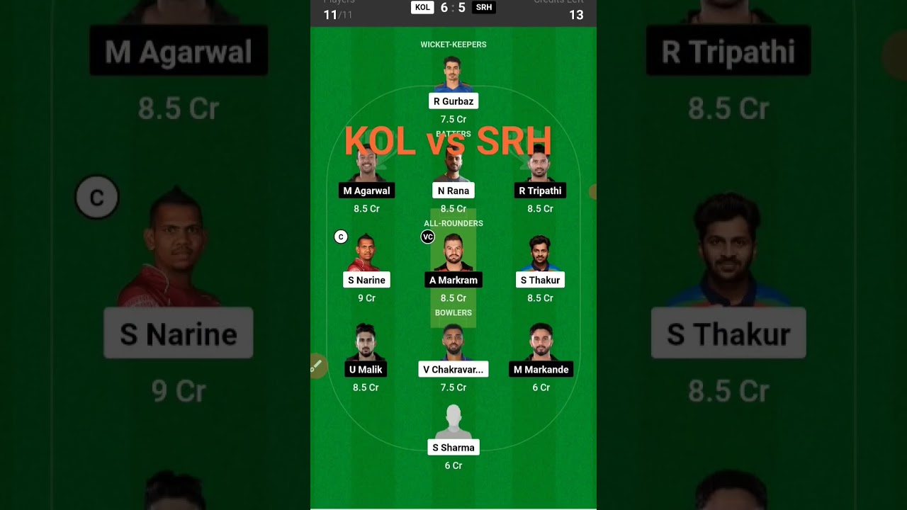 KOL vs SRH Dream11 Team|KOL vs SRH Dream11 Prediction|KOL vs SRH Dream11 Prediction|