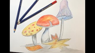Pilze Waldpilze malen zeichnen mit Aquarell Buntstiften einfach Tutorial für Anfänger Kinder Pilz