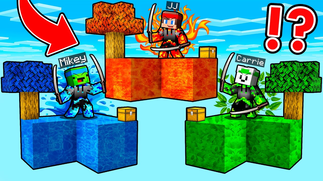 JJ vs Mikey vs Carrie: ELEMENTAL NINJA SKYBLOCK In Minecraft - Maizen