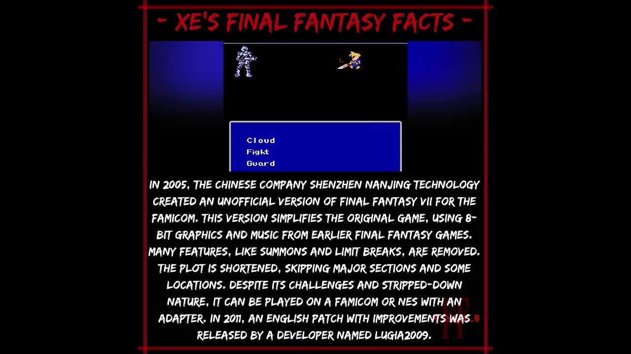 Xe's Final Fantasy Facts - Final Fantasy VII: Unofficial 8-Bit Final Fantasy VII Demake