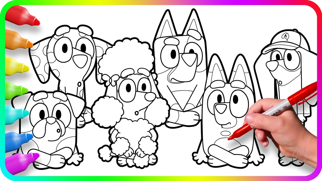 BLUEY Coloring Pages - School Friends Do you know How to color Bluey, Coco, Snickers, Winton?