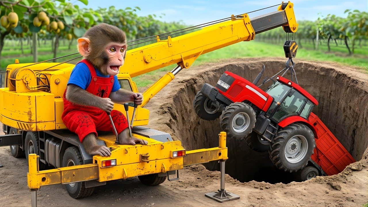 Monkey Farm CHAOS! Trailer STUCK in Ravine - His Smart Trap SAVES The Day!