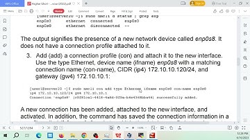 Linux Redhat lab:   Configure New Network Connection Using nmcli