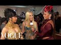Cardi B & Donatella Versace on Cardi's Golden Metal Dress | 2022 Met Gala with La La Anthony