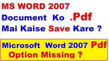 How To Pdf In Ms Word 2007 || Save Document In Pdf Format in Microsoft Office Word 2007 in Hindi