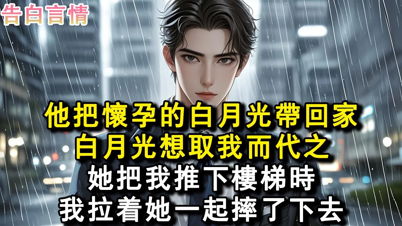 他把懷孕的白月光帶回家。白月光想取我而代之，她把我推下樓梯時。我拉著她一起摔了下去……#小說 #愛情 #故事