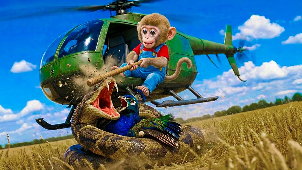 🐒 Brave Coco Monkey Rescues Peacock from Snake 🦚🐍 | Animal Rescue Video | Monkey Life & Farm Life 🚜🌿