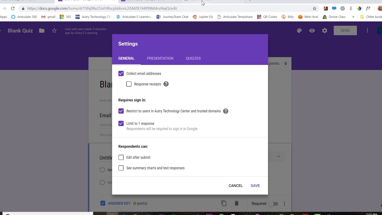 Google Classroom - Quiz Settings - YouTube