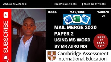 IGCSE ICT (0417/0983) Paper 2 Mail Merge May June 2020 Variant 22