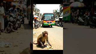 “A small monkey… a big hero || “छोटा सा बंदर, बड़ा सा हीरो 🐒🚌❤️ #youtubeshorts #kidsshorts