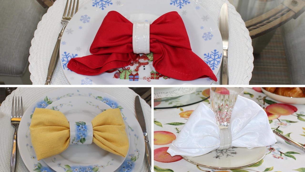 3 Bow Napkin Folding Ideas With Napkin Ring for Elegant Table Settings