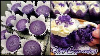 Moist Ube Cupcakes with Stabilized Whipped Cream Frosting