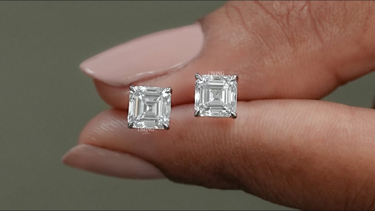 Asscher Lab Diamond Stud Earrings
