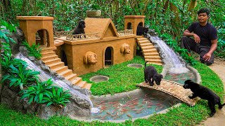 Build Dog House for puppies with waterfall and build fishpond for redfish