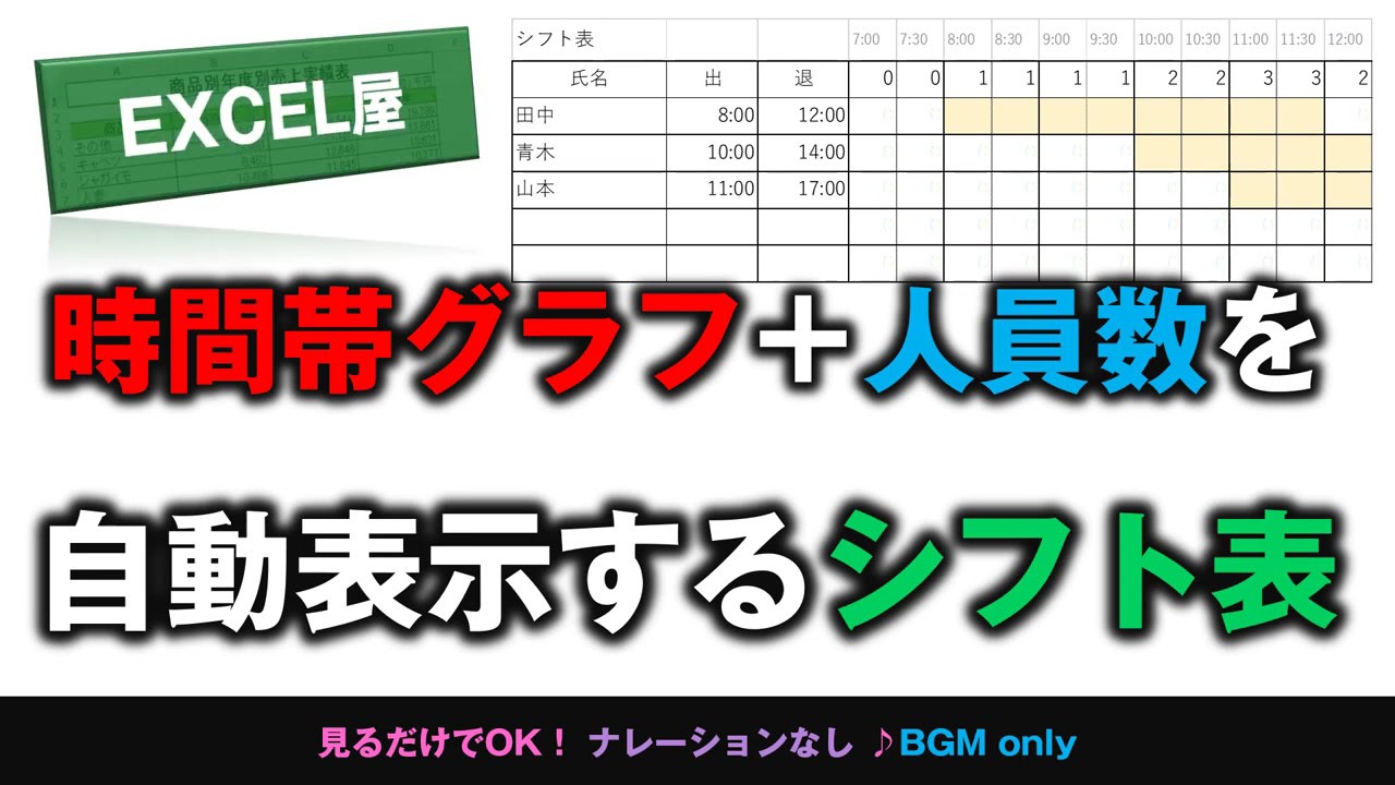 Excel 時間帯グラフ 時間帯人員数を自動表示するシフト表 Youtube